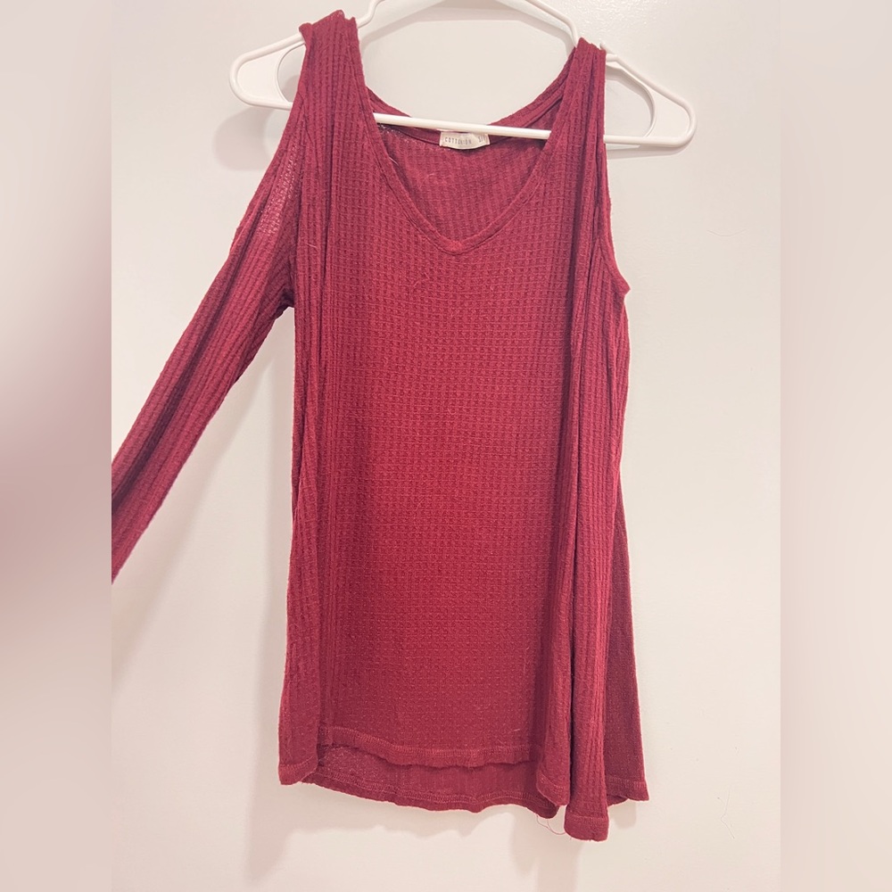Maroon long sleeve with shoulder cutouts